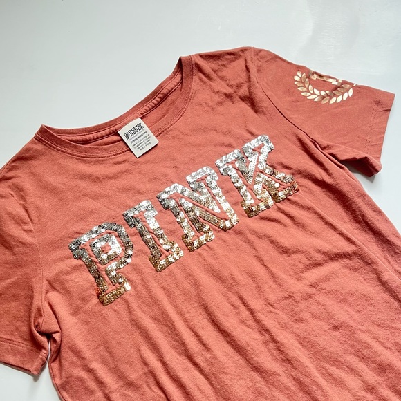 🩷VICTORIA SECRET PINK SPARKLE BLING PINK SHORT SLEEVE TEE SHIRT TOP SIZE XS - Picture 10 of 14